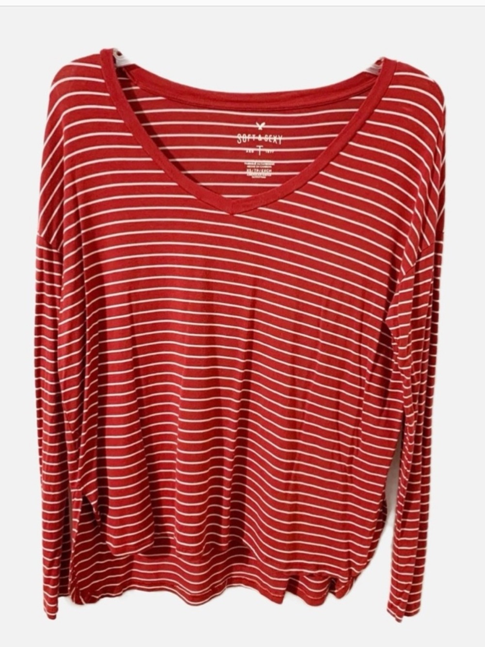 American Eagle Soft and Sexy Striped Long Sleeve Scoop V-Neck Pullover Size XS